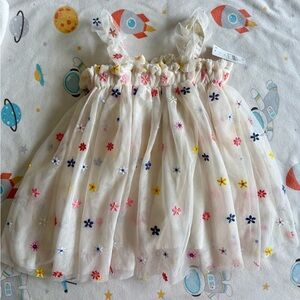 Cream Tulle Dress with Pink, Yellow, Blue and Red Floral Embroidery -NWT